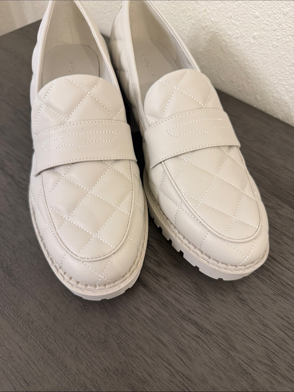 Marc Fisher NWT Cream Quilted Lug Sole Platform Penny Loafers Shoes 9.5M - Picture 4 of 13